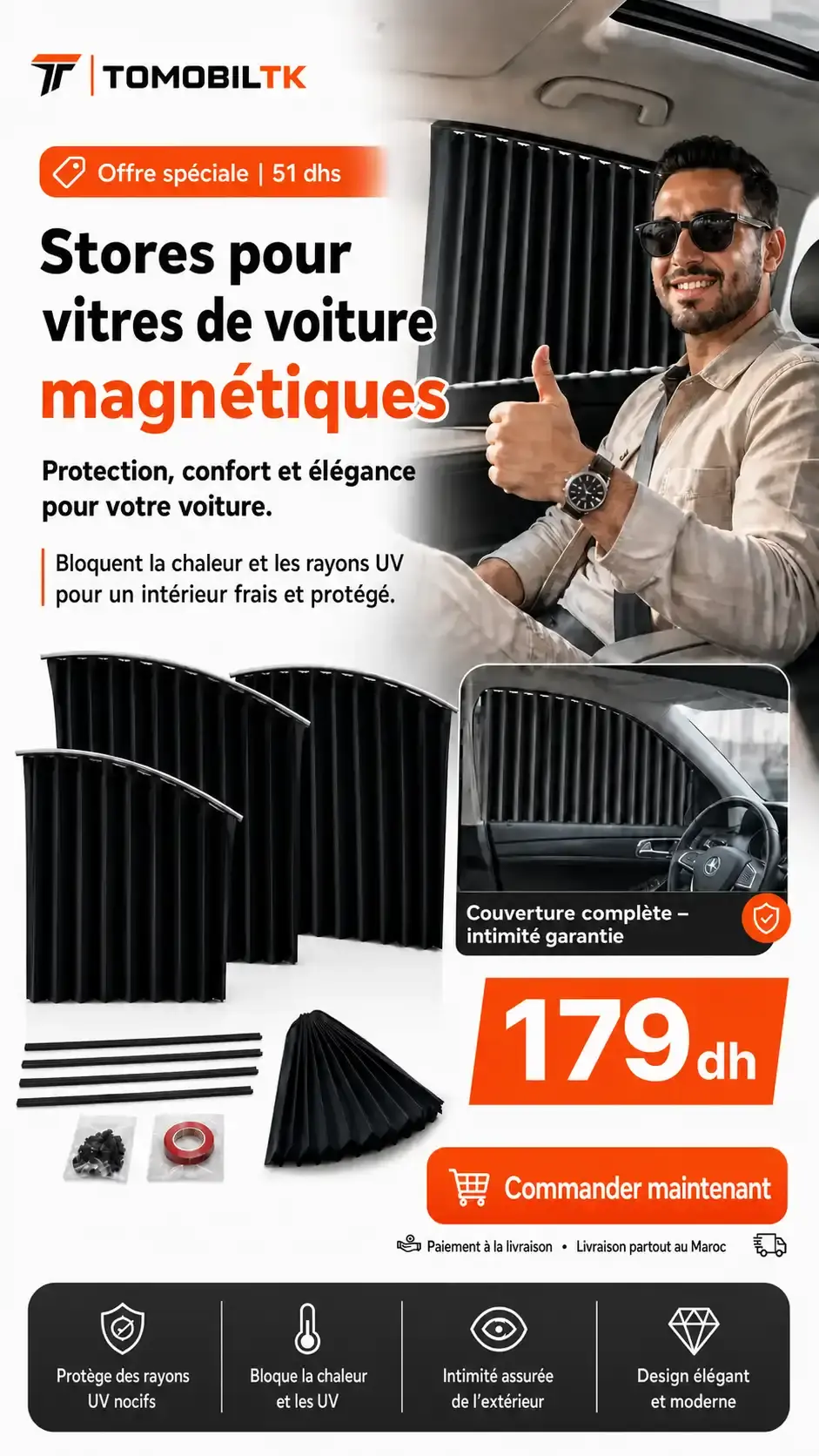 Pare-soleil magnétique voiture 4 pièces HERO