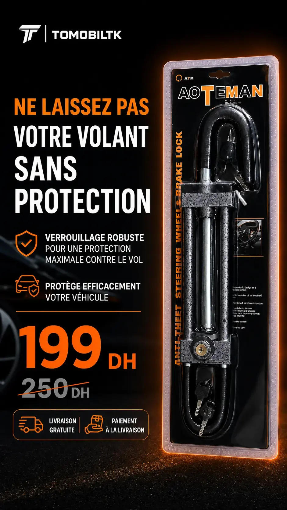 Antivol Volant–Pédale Double Barre Renforcé 01